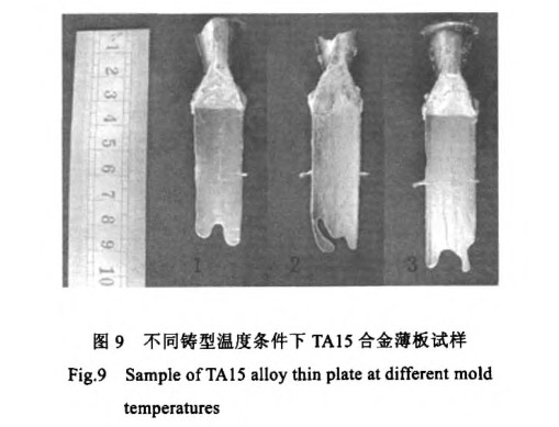 不同鑄型溫度條件下TAl5合金薄板試樣 不同鑄型溫度條件下TAl5合金薄板試樣